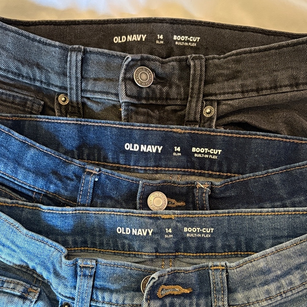Old Navy Boys Boot-Cut Jeans - Dark Gray, medium and light wash Denim Blue